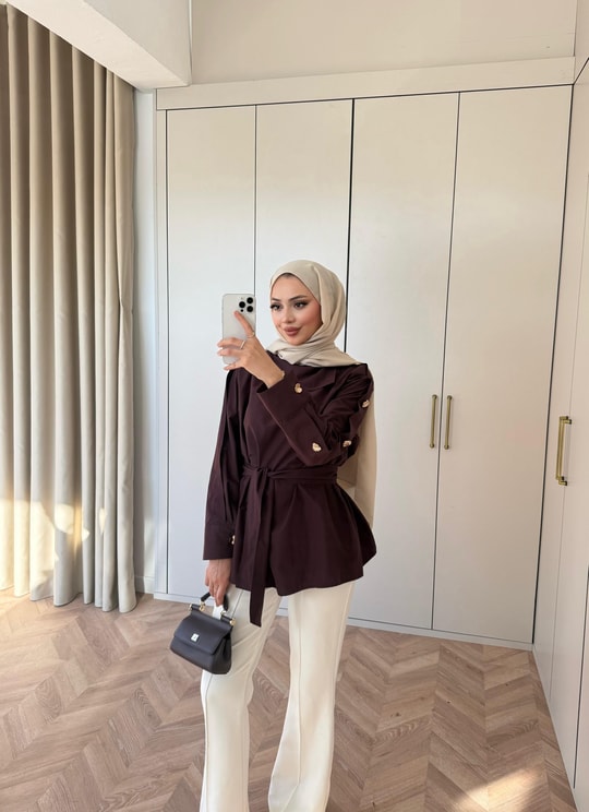 HR-0969H&R ButikDuq- Rewa Yan Düğmeli Gömlek Mürdüm