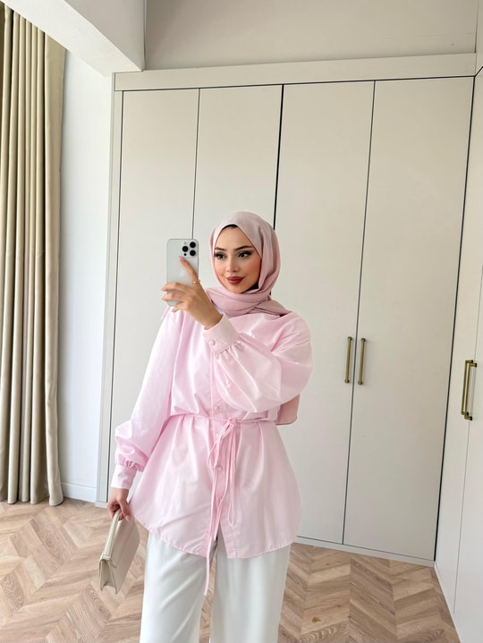 HR-1275H&R ButikHen81302 - Rea Omuzu Düğme Detaylı Gömlek Pembe