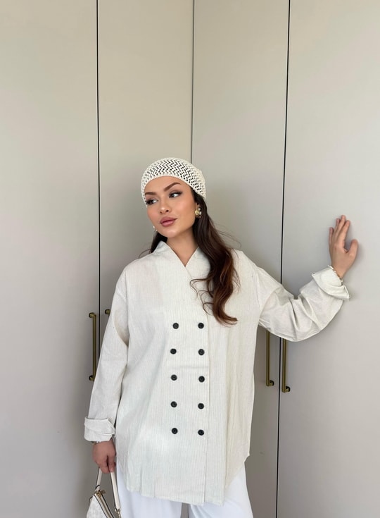 HR-1058H&R ButikHot- Ela Ön Düğmeli Gömlek Açık Bej