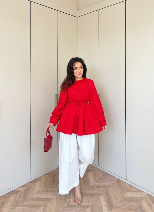HR-1361H&R ButikMsn- Eba Poplin Gömlek Kırmızı