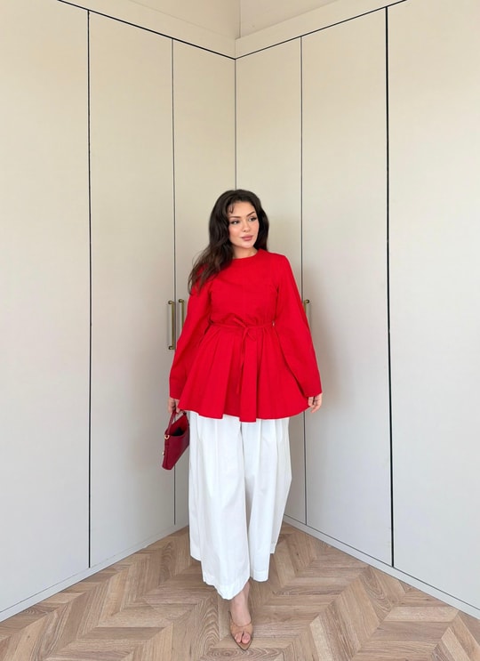 HR-1361H&R ButikMsn- Eba Poplin Gömlek Kırmızı