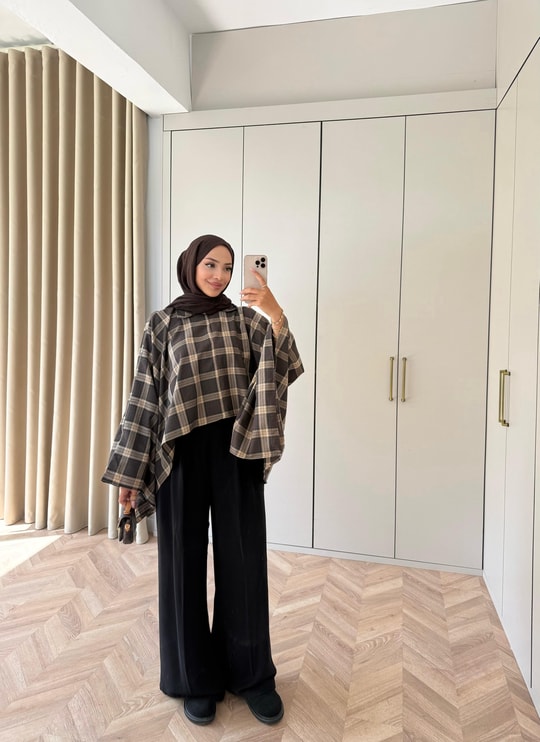 HR-2890H&R ButikQu- Kare Desen Oduncu Gömlek Kahve