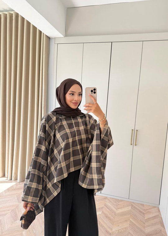 HR-2890H&R ButikQu- Kare Desen Oduncu Gömlek Kahve