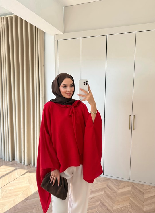 HR-2760H&R ButikTB - Aşli Oversize Gömlek Kırmızı