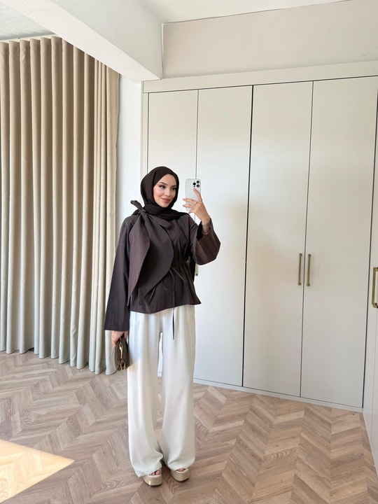 HR-2755H&R ButikTB - Riya Yan Bağlamalı Gömlek Acı Kahve
