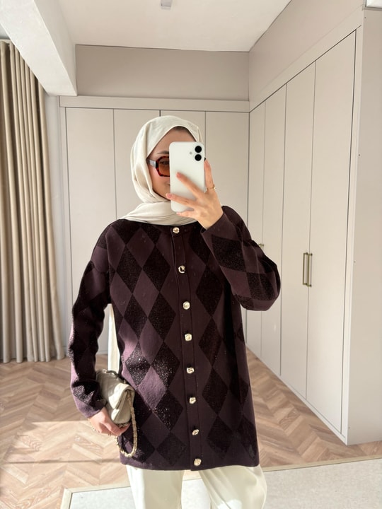 HRK-009H&R ButikElant Simli Gold Düğmeli Hırka Acı Kahve