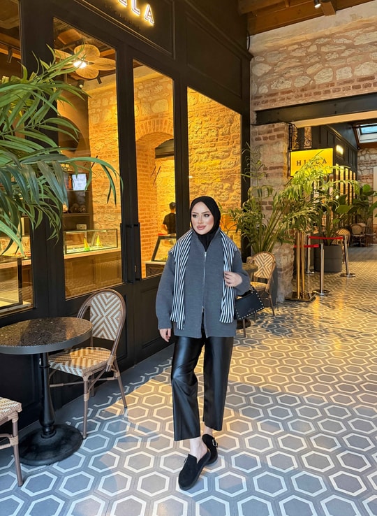HR-3312H&R ButikMB - Esla Fermuarlı Triko Hırka Antrasit