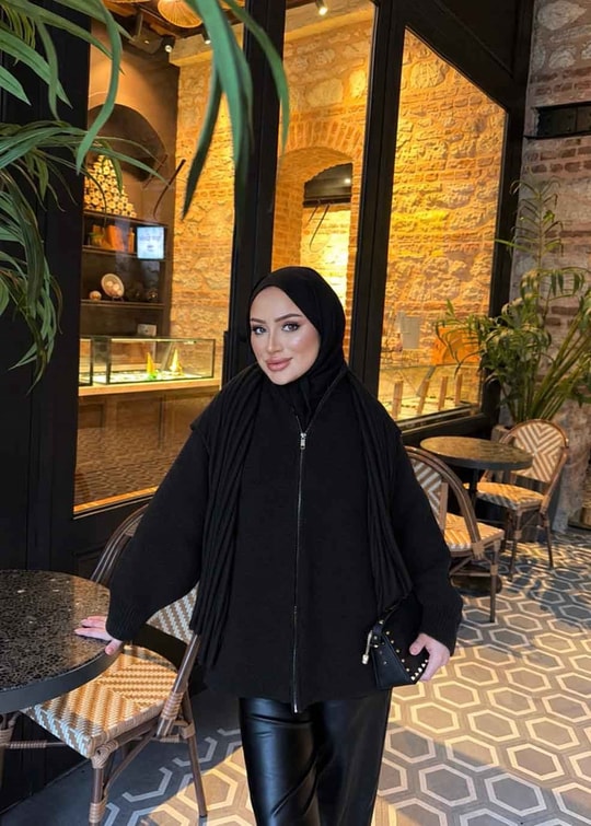 HR-3312H&R ButikMB - Esla Fermuarlı Triko Hırka Siyah