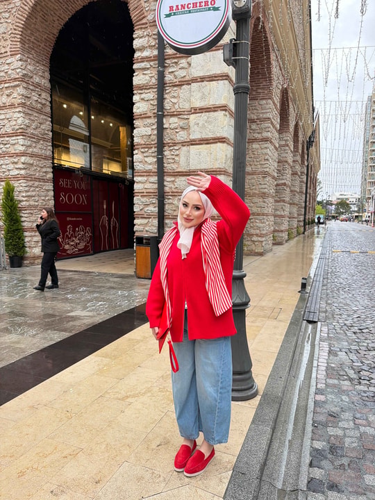 HR-3312H&R ButikMB - Esla Fermuarlı Triko Hırka Kırmızı