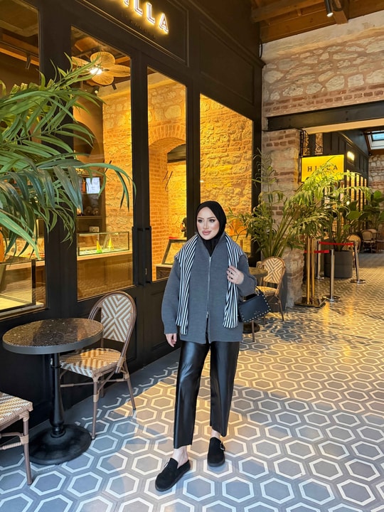 HR-3312H&R ButikMB - Esla Fermuarlı Triko Hırka Antrasit