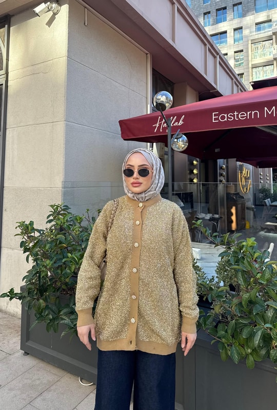 HIRKA-113H&R ButikMC-Sila Simli Hırka Gold