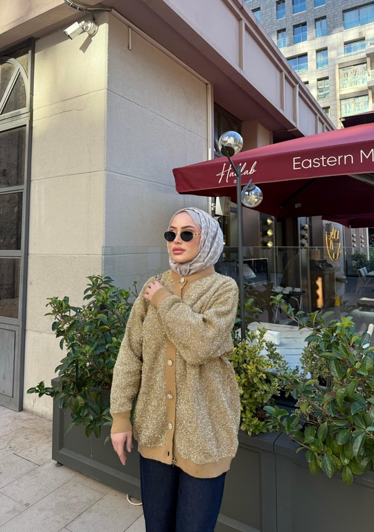 HIRKA-113H&R ButikMC-Sila Simli Hırka Gold