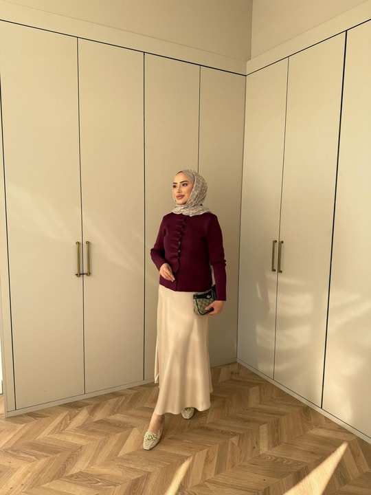 HIRKA-108H&R ButikÖn Büzgü Düğmeli Çelik Örme Hırka Bordo