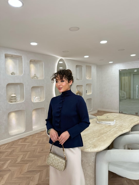 HIRKA-112H&R ButikÖn Büzgü Düğmeli Çelik Örme Hırka Lacivert