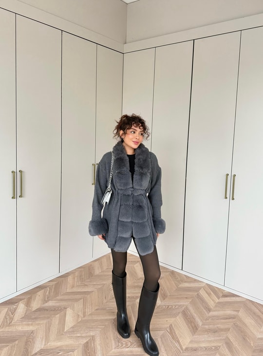 HIRKA-101H&R ButikPera Kürk Detaylı Hırka Antrasit