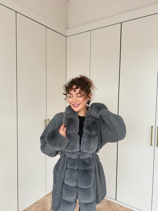 HIRKA-101H&R ButikPera Kürk Detaylı Hırka Antrasit