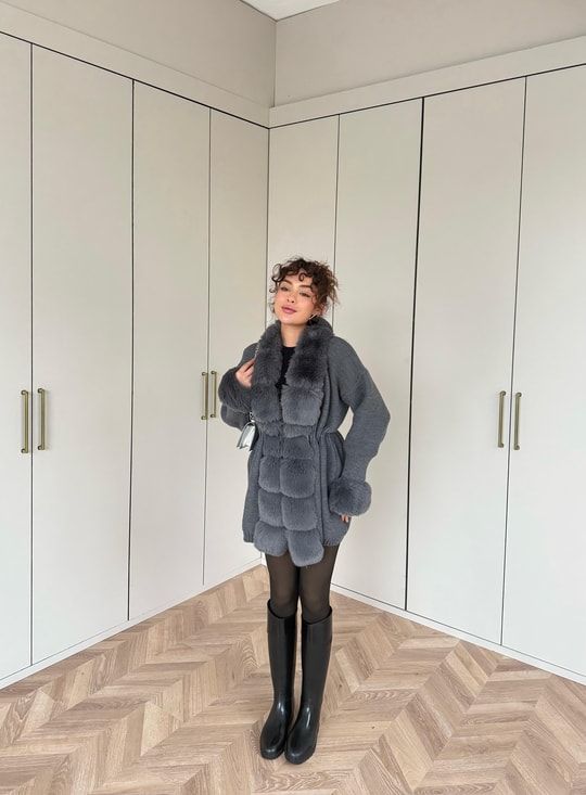 HIRKA-101H&R ButikPera Kürk Detaylı Hırka Antrasit