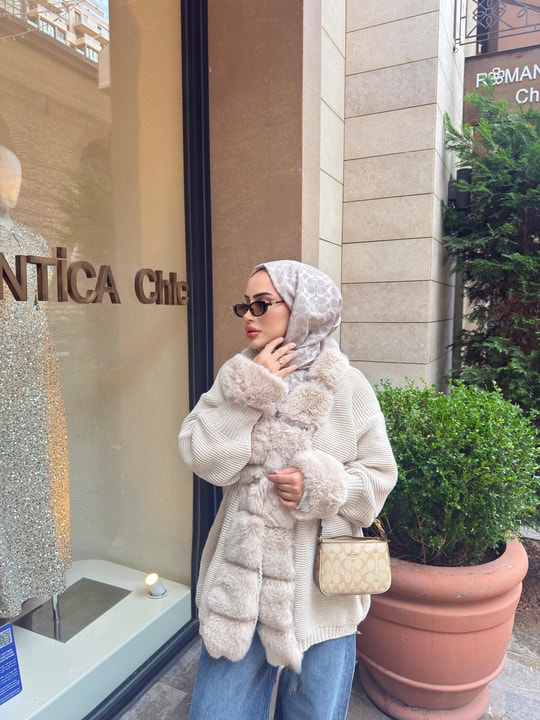 HIRKA-99H&R ButikPera Kürk Detaylı Hırka Bej