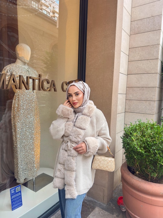 HIRKA-99H&R ButikPera Kürk Detaylı Hırka Bej