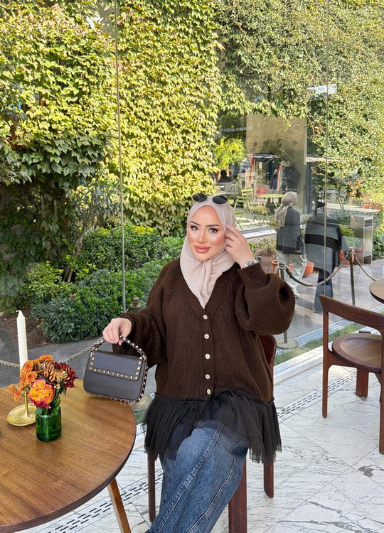 HR-3440H&R ButikTb- Hewa Altı Kat Hırka Acı Kahve