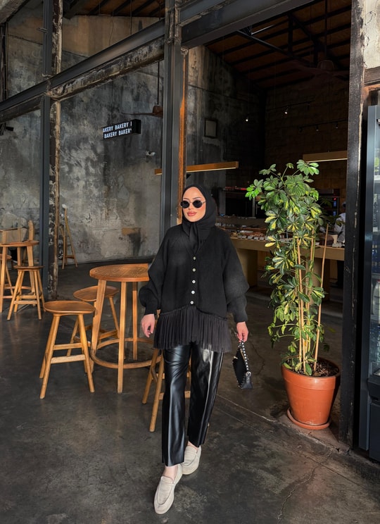 HR-3440H&R ButikTb- Hewa Altı Kat Hırka Siyah