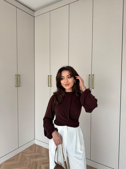 İCK-46H&R ButikBüzgülü Body İçlik Kahve
