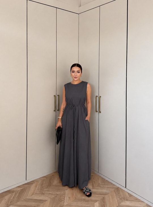 HR-2846H&R ButikCepli Elbise İçlik Antrasit
