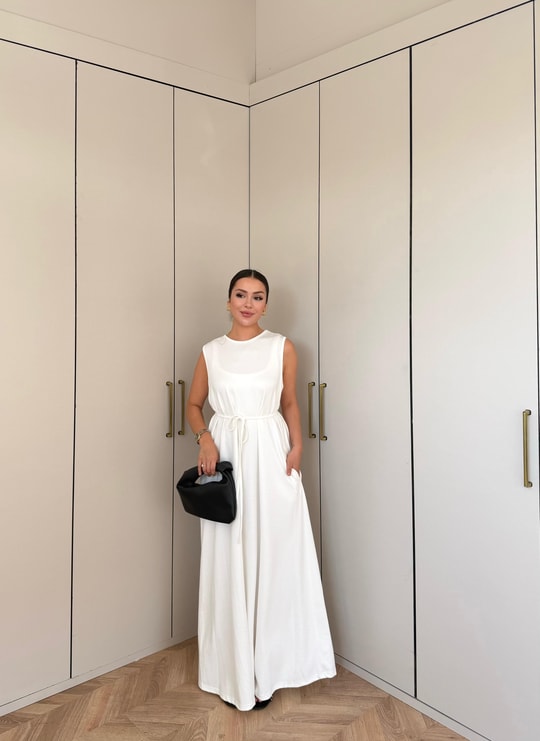 HR-2741H&R ButikCepli Elbise İçlik Beyaz