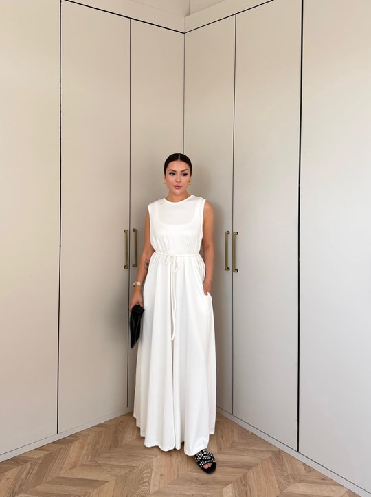 HR-2741H&R ButikCepli Elbise İçlik Beyaz