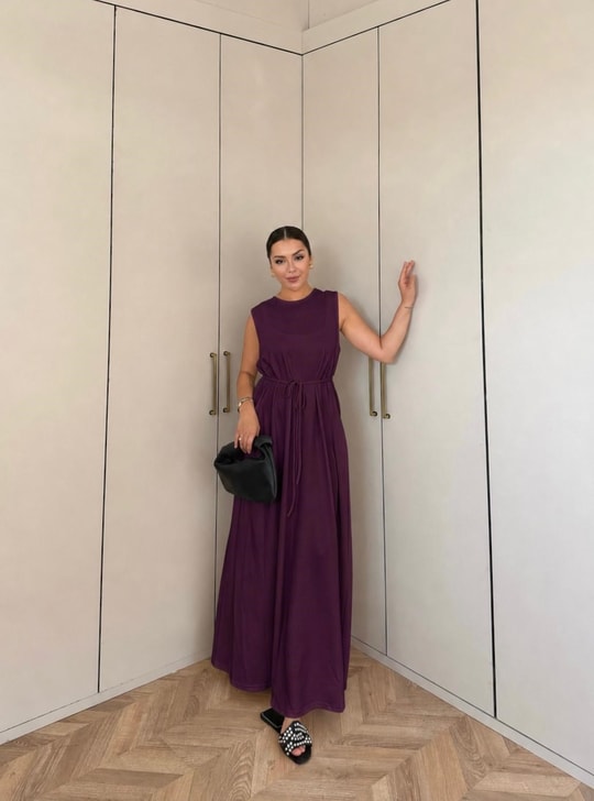 HR-2847H&R ButikCepli Elbise İçlik Mürdüm
