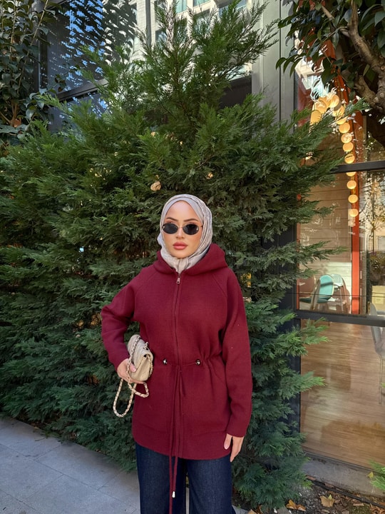 KP-15H&R ButikLane Fermuarlı Triko Kap Bordo