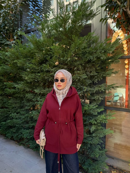 KP-15H&R ButikLane Fermuarlı Triko Kap Bordo