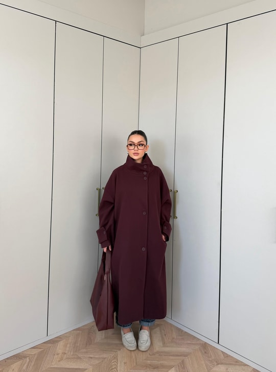 HR-3474H&R ButikHen- Manula Kaşe Kaban Bordo