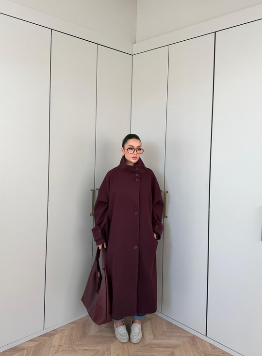 HR-3474H&R ButikHen- Manula Kaşe Kaban Bordo