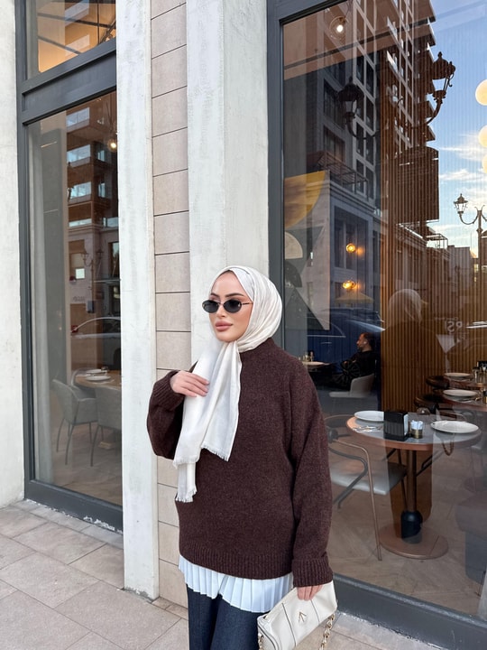 KAZK-586H&R ButikBasic Kazak Acı Kahve