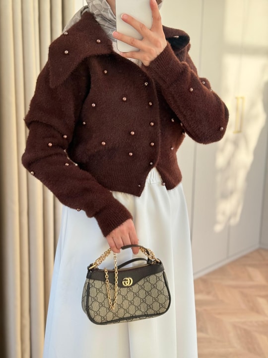 KAZK-639H&R ButikBoncuk Detaylı Mini Kazak Acı Kahve
