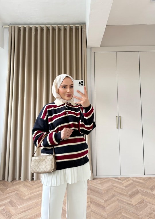 KAZK-624H&R ButikMaqa Çizgi Detaylı Triko Kazak Lacivert