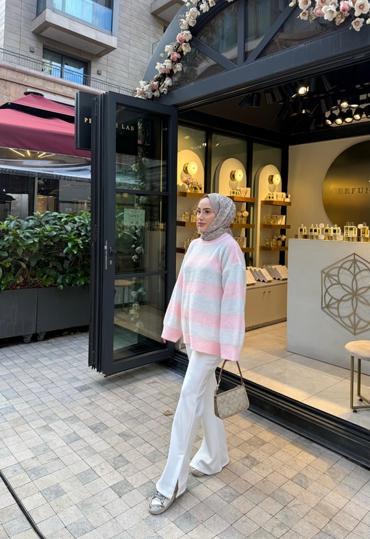 KAZK-598H&R ButikMB-Eco Çizgili Triko Kazak Pembe