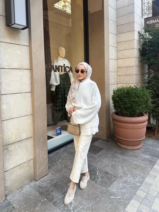 KAZK-605H&R ButikMB-Eco Düz Triko Kazak Beyaz