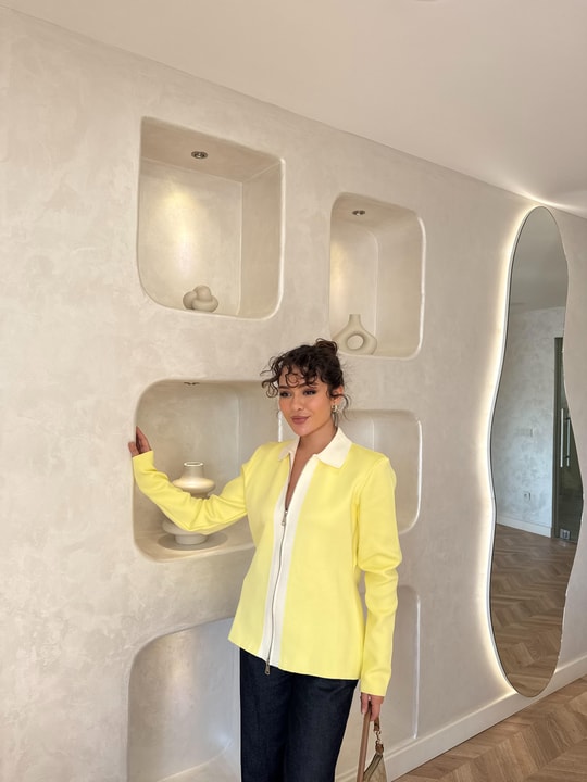 KAZK-573H&R ButikÖn Çizgi Detaylı Fermuarlı Çelik Örme Hırka