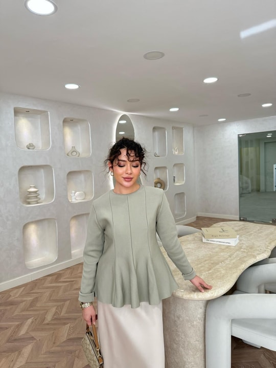 KAZK-574H&R ButikPiliseli Çelik Örme Kazak Çağla Yeşili