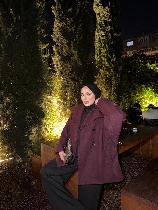 HR-3451H&R ButikEQ- Bella Oversize Kaşe Mont Bordo