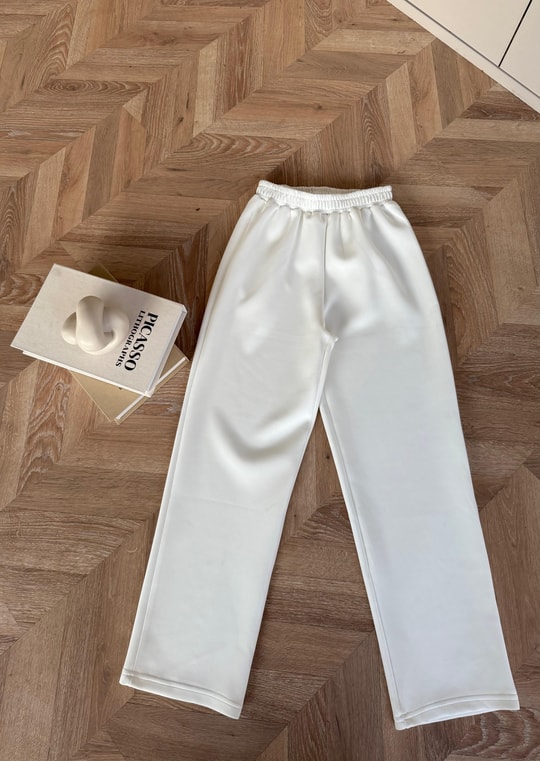 PNT-021H&R ButikBoru Paça Scuba Pantolon Beyaz