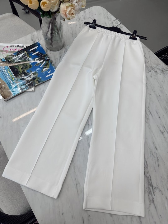 PANTLN-78H&R ButikÇımalı Scuba Bol Pantolon Beyaz