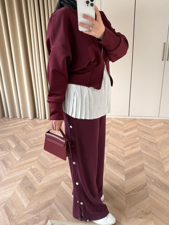 PNT-031H&R ButikHap-Çıtçıtlı Oysh Pantolon Bordo