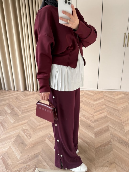 PNT-031H&R ButikHap-Çıtçıtlı Oysh Pantolon Bordo