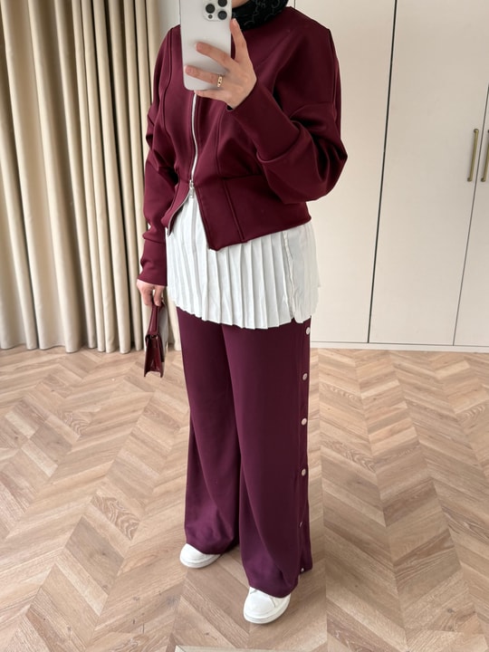 PNT-031H&R ButikHap-Çıtçıtlı Oysh Pantolon Bordo