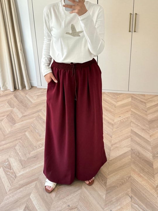 HR-0880H&R ButikMB - Krep Pantolon Bordo