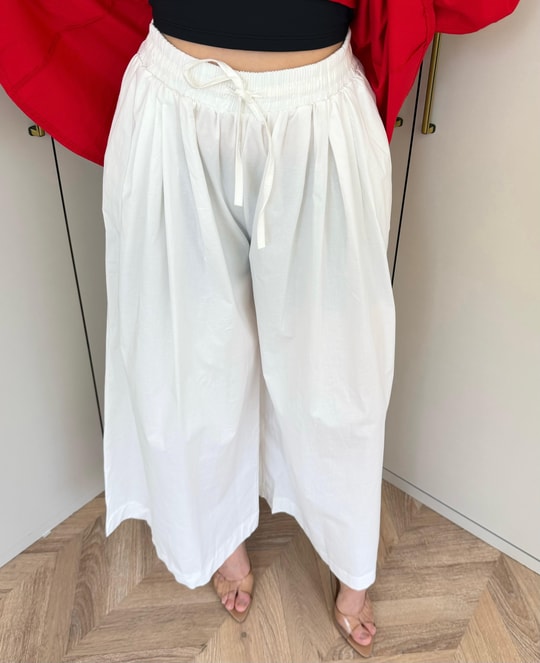 HR-1362H&R ButikMSn - Poplin Bol Paça Pantolon Beyaz