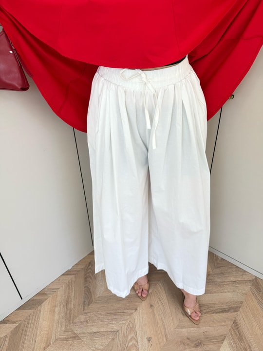 HR-1362H&R ButikMSn - Poplin Bol Paça Pantolon Beyaz